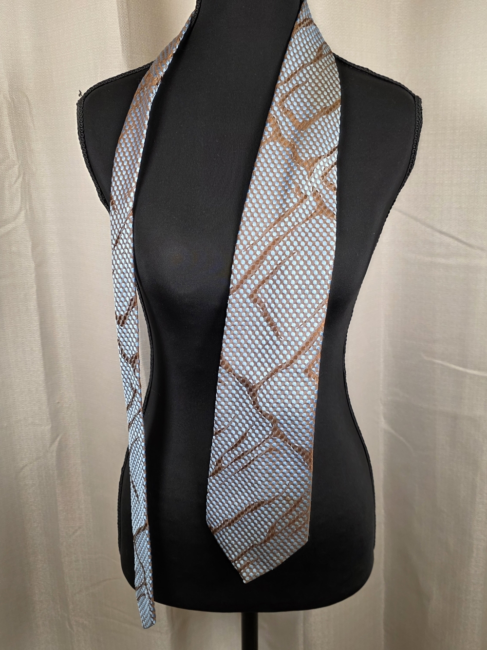 Vintage 70s Sears Wide Tie Brown Blue Disco Geometric Kipper
